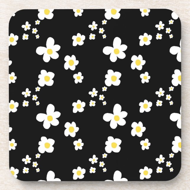 Porta-copo Padrão de margarida preto amarelo branco, moderno (Frente)