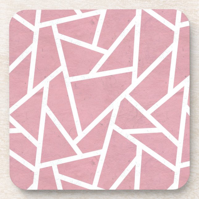 Porta-copo Padrão de mosaico branco e coral (Frente)