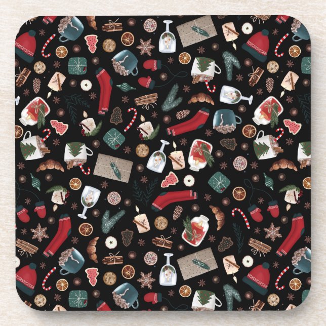 Porta-copo Padrão de Natal de Hygge Escuro (Frente)