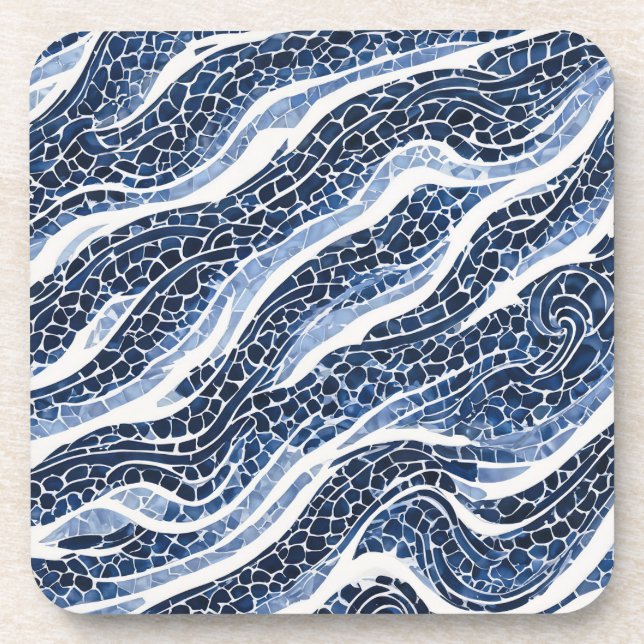 Porta-copo Padrão de Onda Branco Azul 15 (Frente)