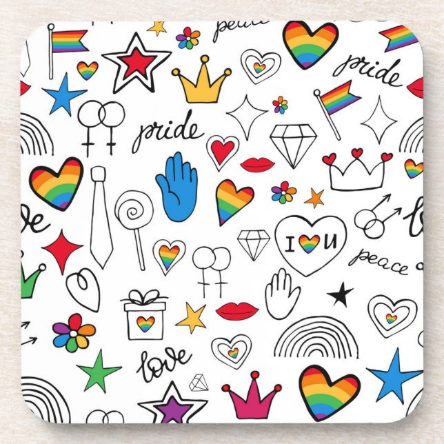 Porta-copo Padrão de orgulho gay Doodle (Frente)