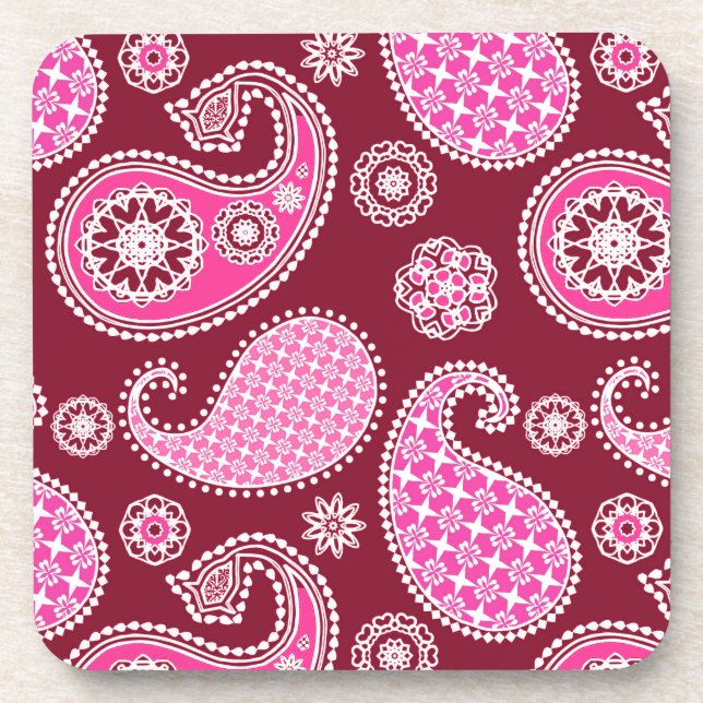 Porta-copo Padrão de Paisley, Borgonha, Rosa e Branco (Frente)