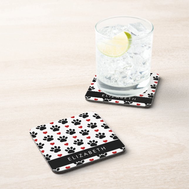 Porta-copo Padrão De Patas, Patas Negras, Corações Vermelhos, (Lado Direito)