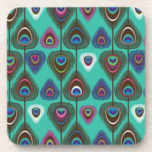 Porta-copo padrão de penas de pavão