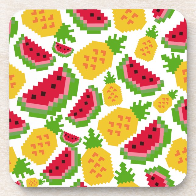 Porta-copo Padrão de Pixel de Melancia Tropical e Abacaxi (Frente)