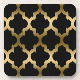 Porta-copo Padrão De Quatrefoil De Ikat Preto E Dourado