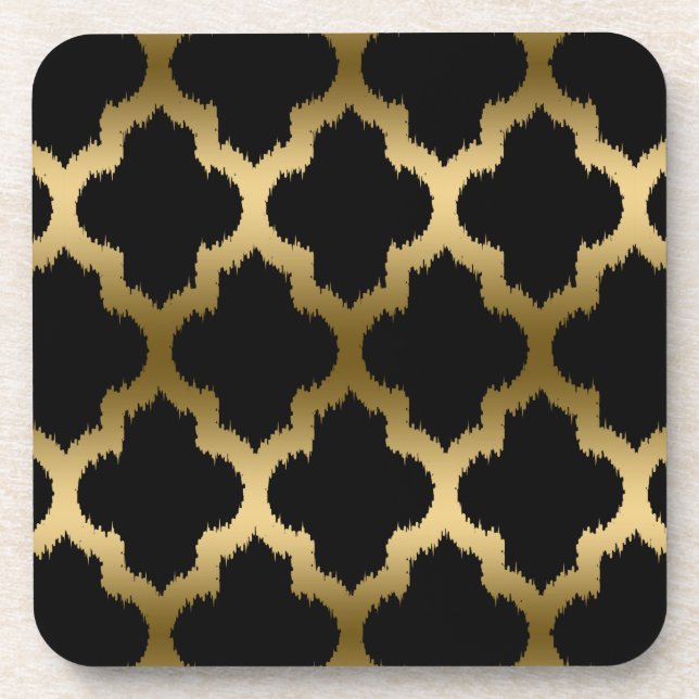 Porta-copo Padrão De Quatrefoil De Ikat Preto E Dourado (Frente)