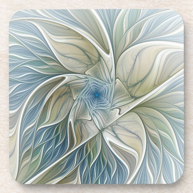 Porta-copo Padrão de Sonho Floral Abstrato Azul Khaki Fractal (Frente)