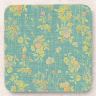 Porta-copo Padrão de Teal Floral de Primavera Flor em Vintage