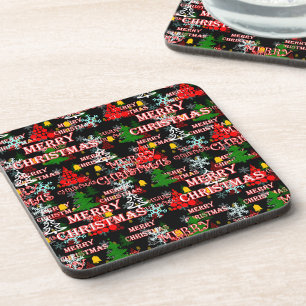 Porta-copo Padrão de texto decorativo Feliz Natal Design