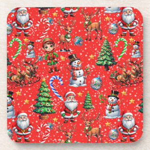 Porta-copo Padrão Decorativo de Natal com Fundo Vermelho