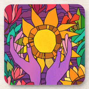 Porta-copo Padrão divertido com flores e mãos
