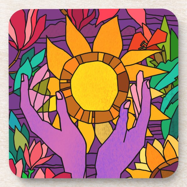 Porta-copo Padrão divertido com flores e mãos (Frente)