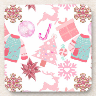 Porta-copo Padrão do Enfeites de natal rosa 02