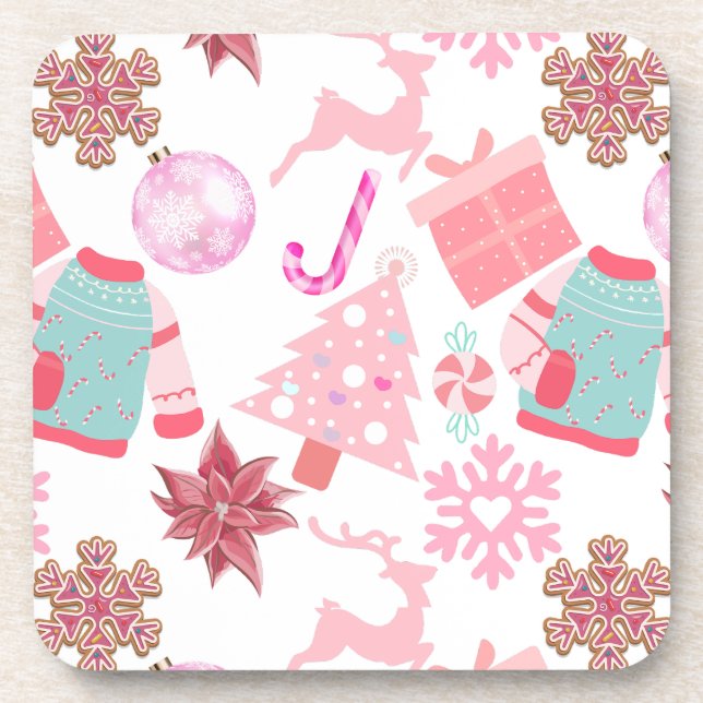 Porta-copo Padrão do Enfeites de natal rosa 02 (Frente)