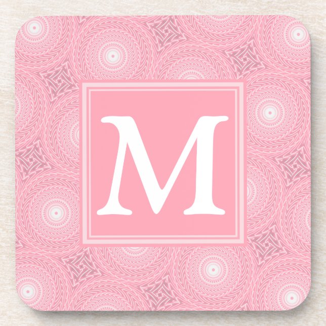Porta-copo Padrão dos círculos cor-de-rosa monograma (Frente)