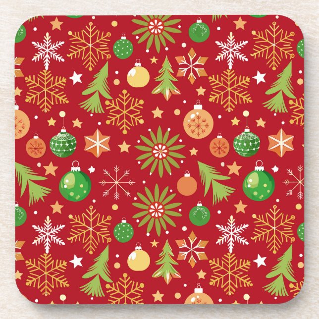 Porta-copo Padrão Festivo com Enfeites de Natal (Frente)