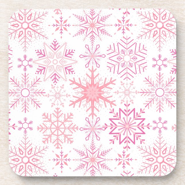 Porta-copo Padrão Floco de Neve Rosa (Frente)