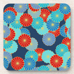 Porta-copo Padrão floral Art Deco - azul, turquesa e vermelho