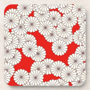Porta-copo Padrão floral Art Deco - branco em vermelho