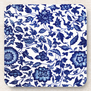 Porta-copo Padrão floral azul-marinho chinês em branco