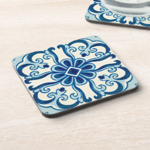 Porta-copo Padrão Floral Azulejos Azul