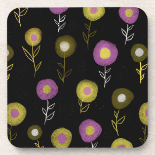 Porta-copo Padrão Floral Escuro - Flores Redondas Amarelas R