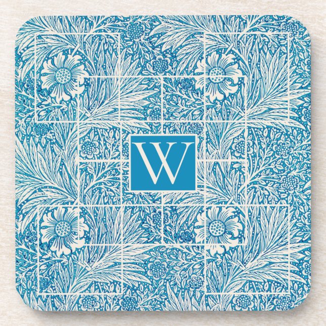 Porta-copo Padrão Floral Ornamental, Azul e Branco (Frente)