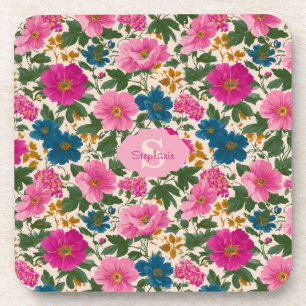 Porta-copo Padrão Floral Rustic Vintage Blue e Pink