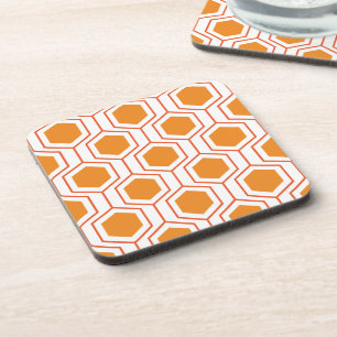 Porta-copo Padrão geométrico abstrato de hexágono em laranja