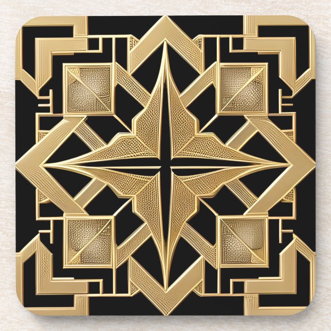 Porta-copo Padrão Geométrico Art Déco Dourado (Frente)