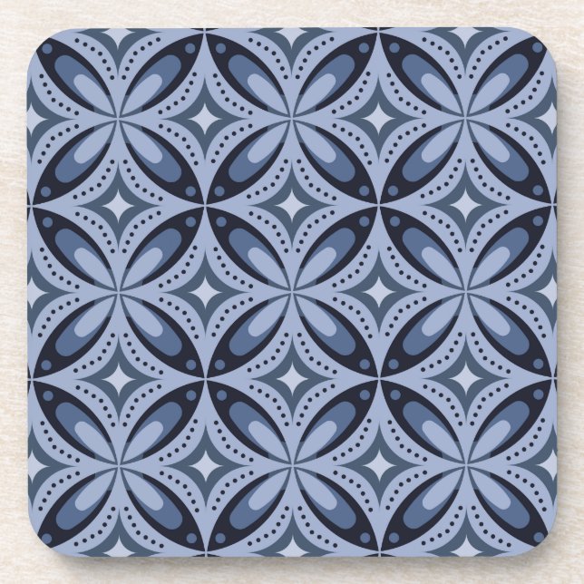 Porta-copo Padrão Geométrico Azul Estilo Retro (Frente)