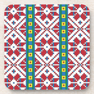 Porta-copo Padrão geométrico tribal vermelho, azul e estrel