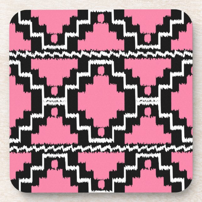 Porta-copo Padrão Ikat Aztec - Rosa Fuchsia, Preto e Branco (Frente)