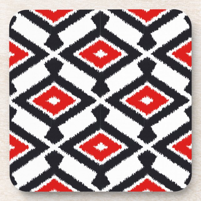Porta-copo Padrão Ikat - Vermelho escuro, preto e branco (Frente)