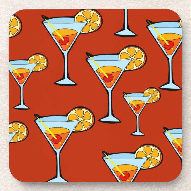 Porta-copo Padrão Laranja Escuro Martini Cocktail (Frente)