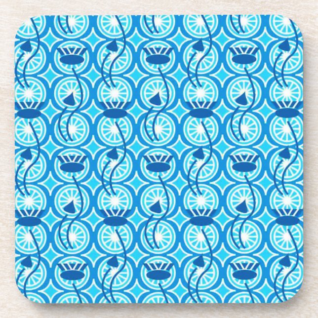 Porta-copo Padrão lotus egípcio, cobalto e turquesa (Frente)