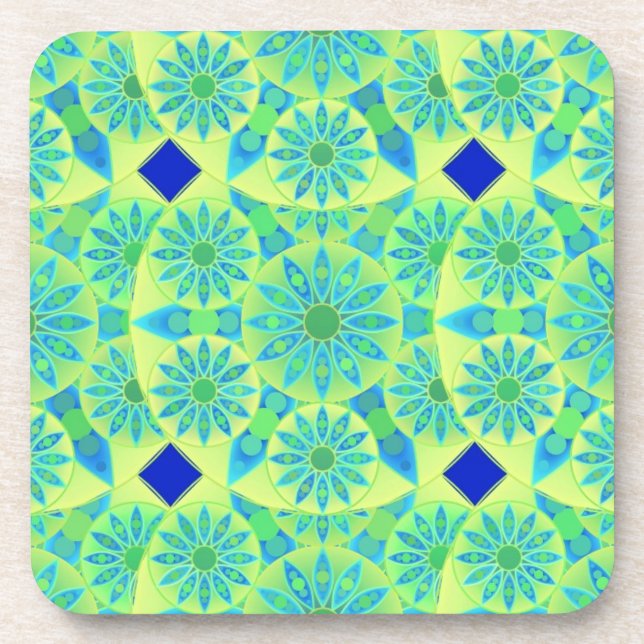 Porta-copo Padrão Mandala, turquesa, azul, verde limão (Frente)