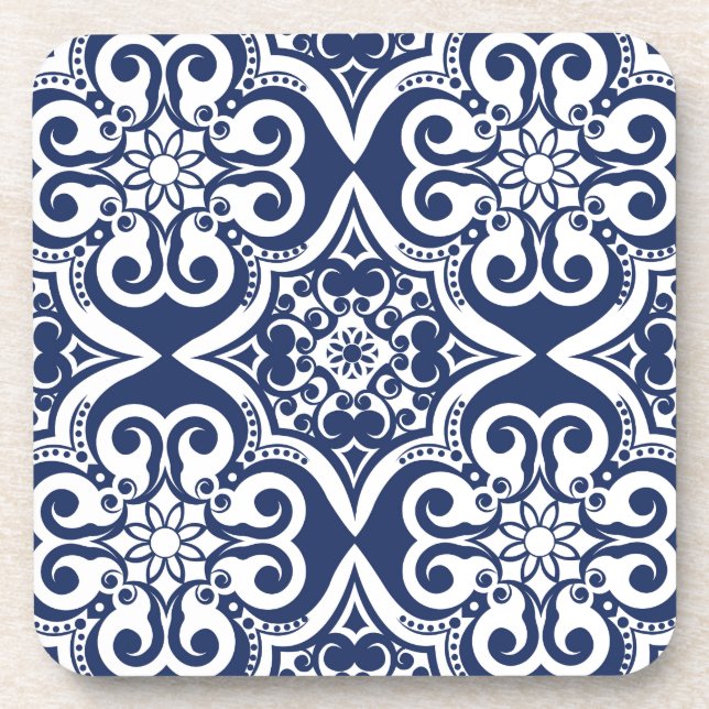 Porta-copo Padrão marroquino azul e branco (Frente)