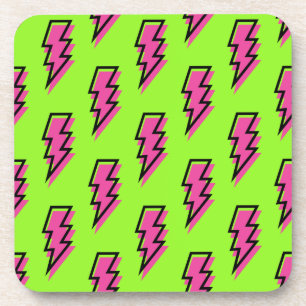 Porta-copo Padrão Neon Green & Pink Lightning Bolt do anos 80