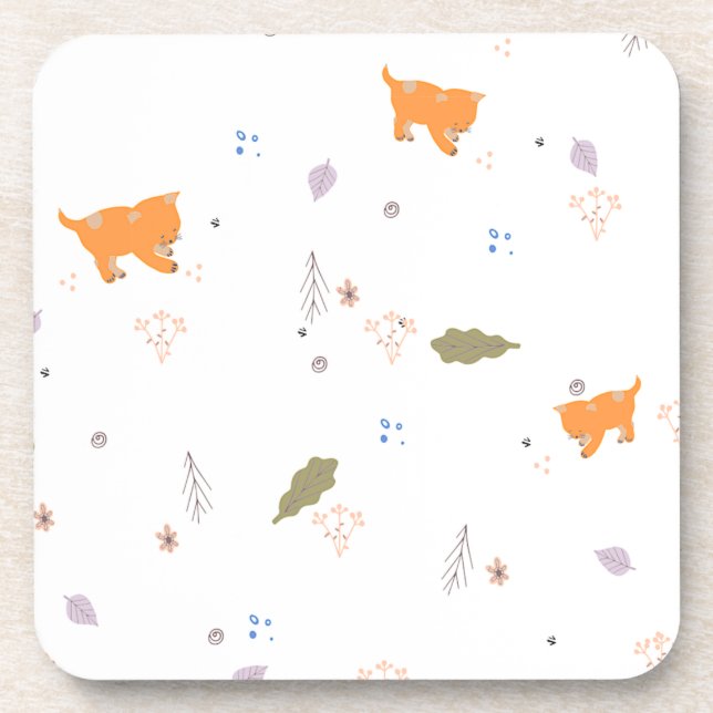 Porta-copo Padrão Orange Tabby and Leaves (Frente)