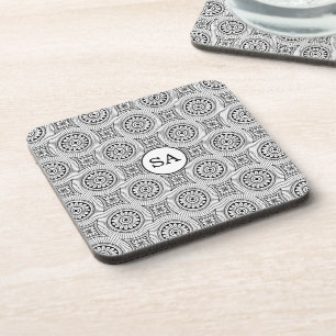 Porta-copo Padrão Preto Branco Vintage Elegante Personalizado