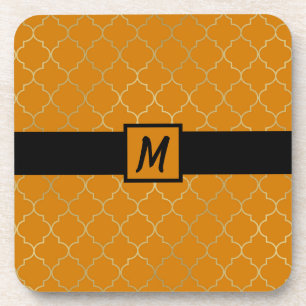 Porta-copo Padrão Quatrefoil Amarelo Açafrão & Dourado