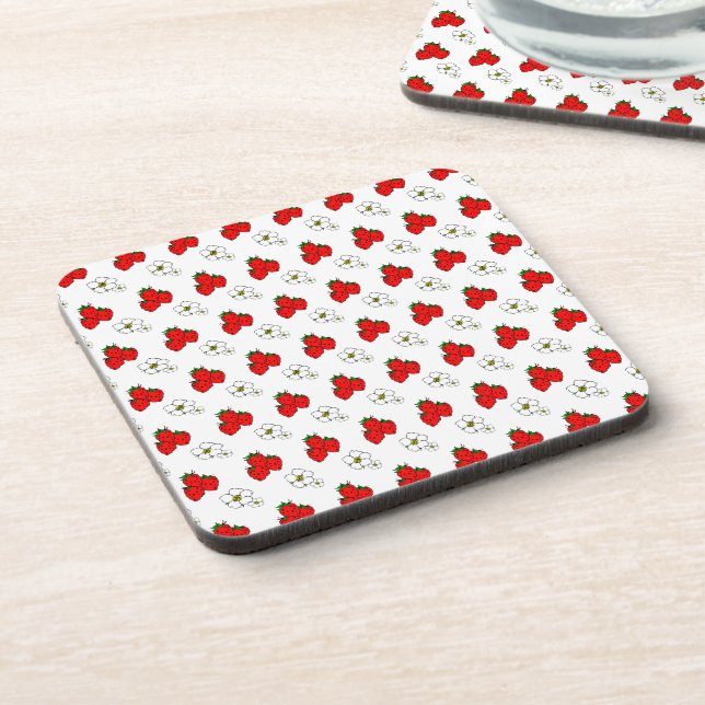 Porta-copo Padrão Retro de Morango Vermelho e Flor (Left Side)