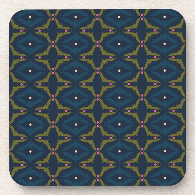 Porta-copo Padrão Retro Vintage Azul Profundo (Frente)