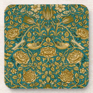 Porta-copo Padrão Rosa Tudor William Morris Azul Dourado