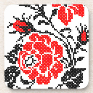 Porta-copo Padrão Russo Rosa vermelho&preto