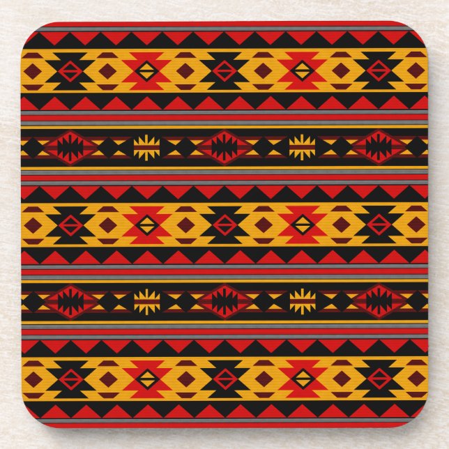 Porta-copo Padrão Tribal Dourado Vermelho Design do Sudoeste (Frente)