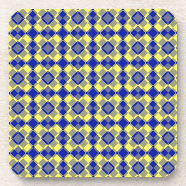 Porta-copo Padrão Xadrez Argyle Azul Amarelo (Frente)