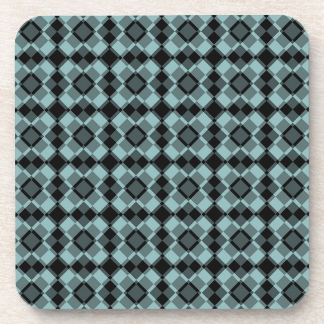 Porta-copo Padrão Xadrez Azul Preto Argyle (Frente)